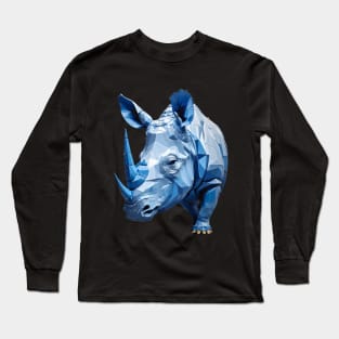 Blue rhino head geometric art Long Sleeve T-Shirt